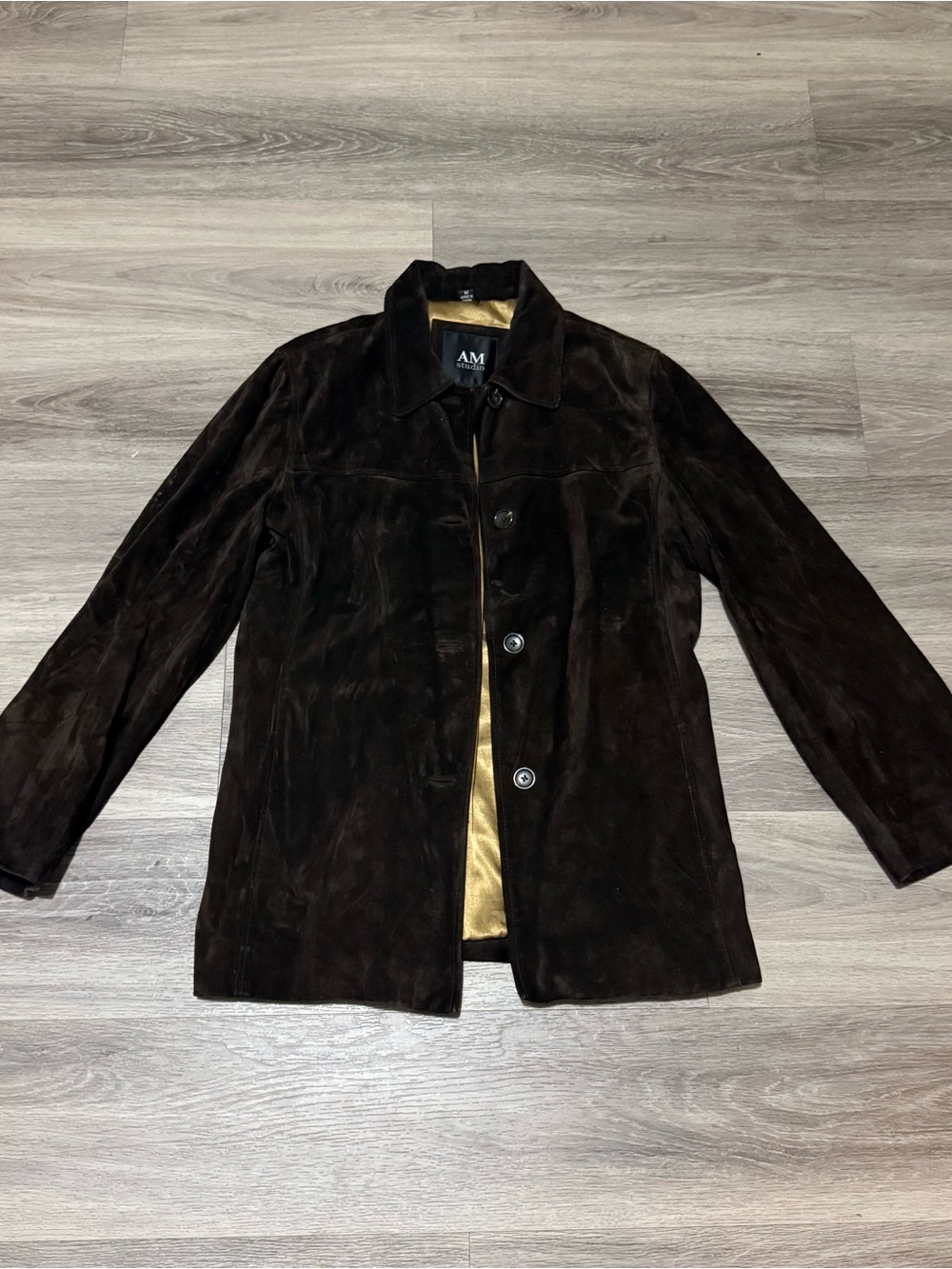 M.STUDIO Dark Brown Suede Trench Coat with Gold Lining